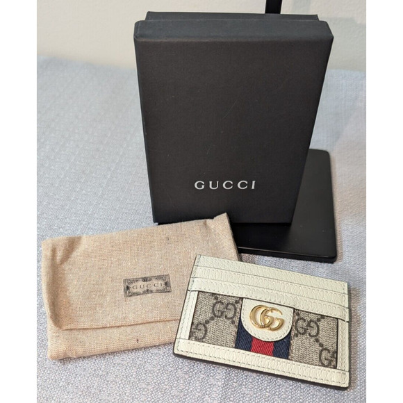 Gucci Ophidia GG White Blue/Red Stripe Card Case with box (New) - Picture 2 of 6